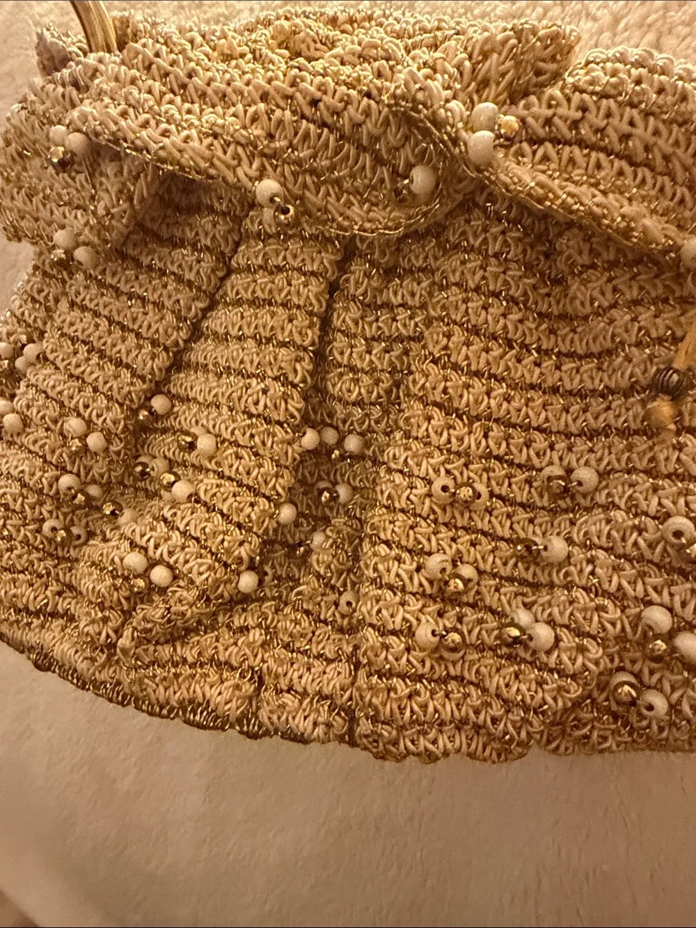 Beaded crochet Evening Clutch in Gold EUC , vintage 1940